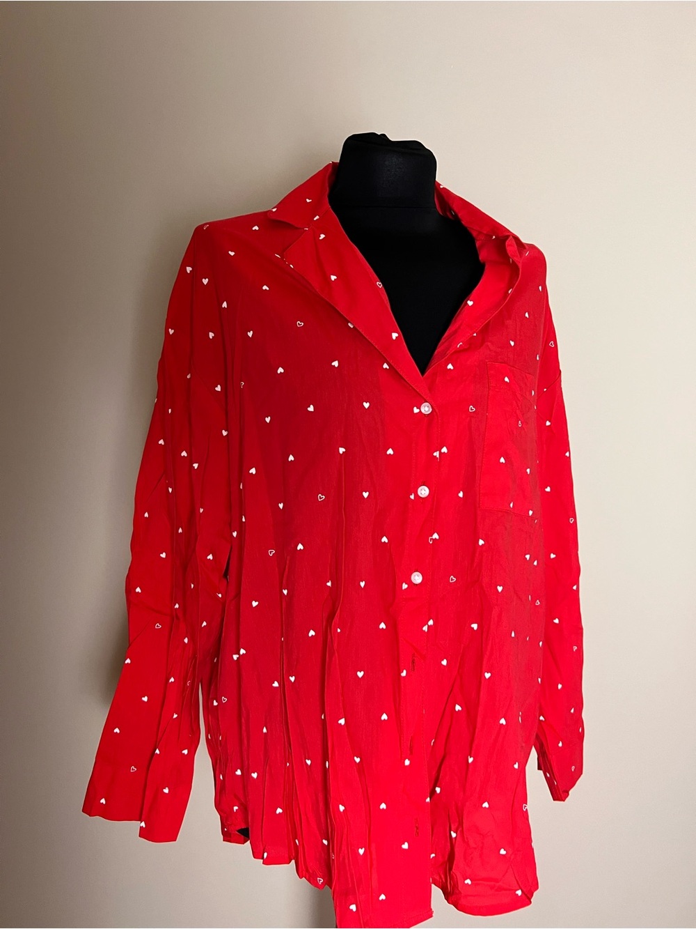 Old Navy Red Heart-Print Button-Up Pajama Shirt NWT